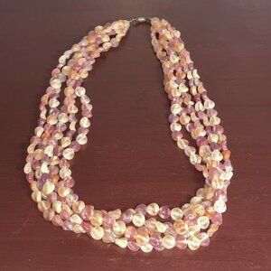 Multi Strand Beaded Necklace Pink Peach Cream Beads 36" End to End